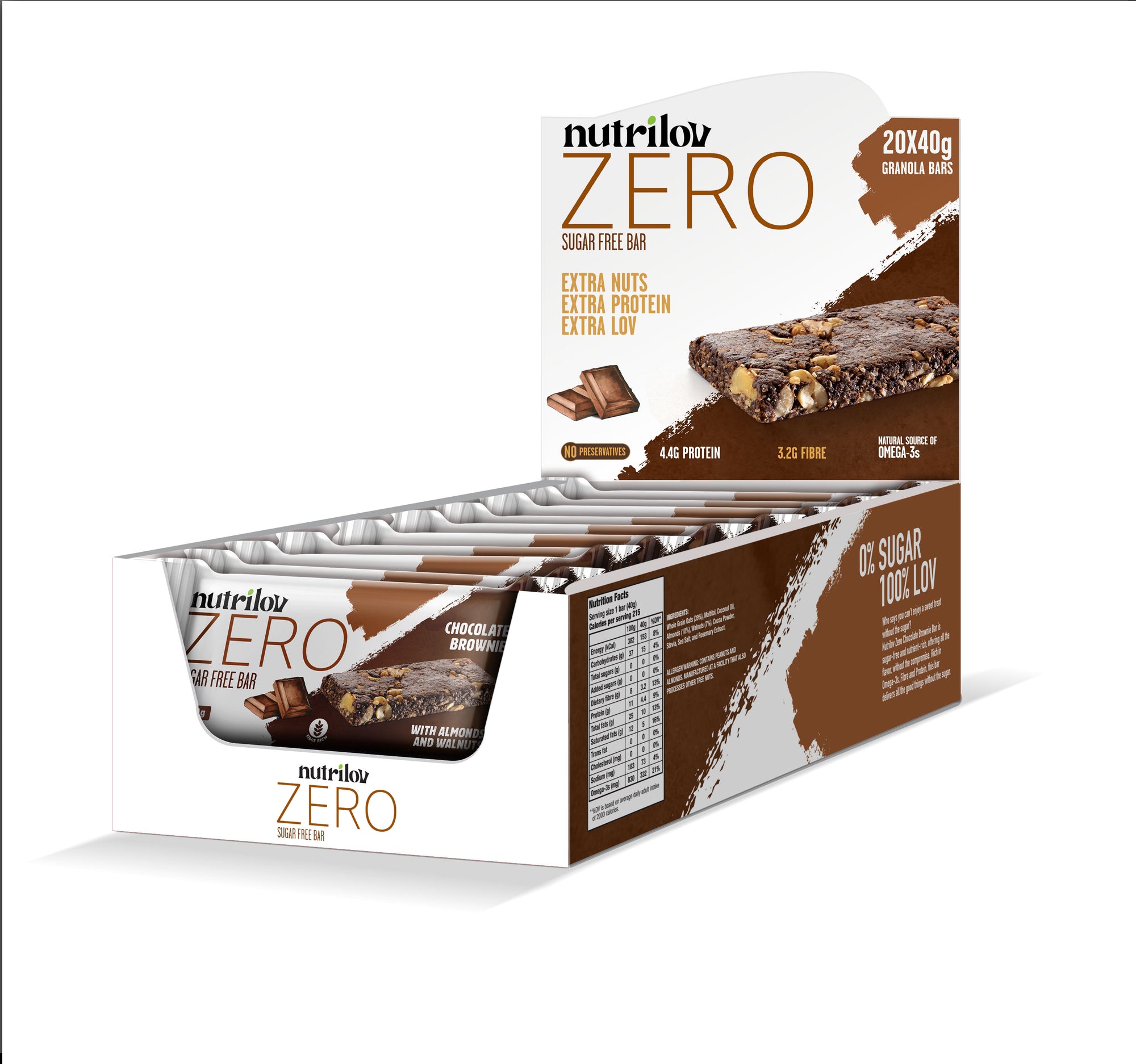 NUTRILOV ZERO CHOCOLATE BROWNIE  40G X 20 BARS