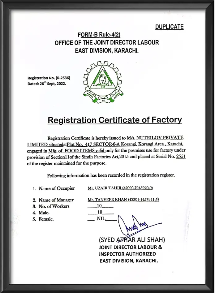 Factory Registration Certificate