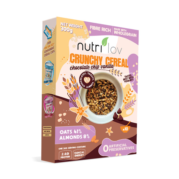 Nutrilov Crunchy Cereal Chocolate Chip Vanilla 300g Box