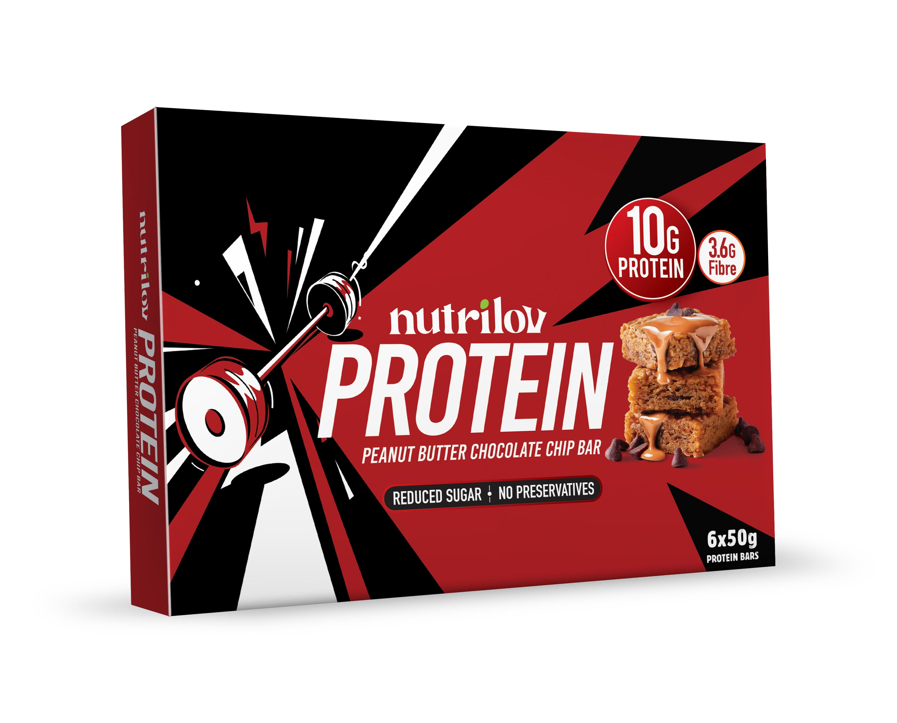 Nutrilov Protein Peanut Butter & Chocolate Chip Bar 50g X 6 Bars (10G Protein/Bar)
