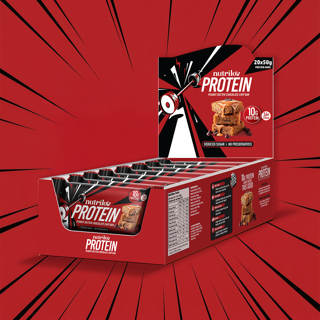 Nutrilov Protein Peanut Butter & Chocolate Chip Bar 50g X 20 Bars (10G Protein/Bar)