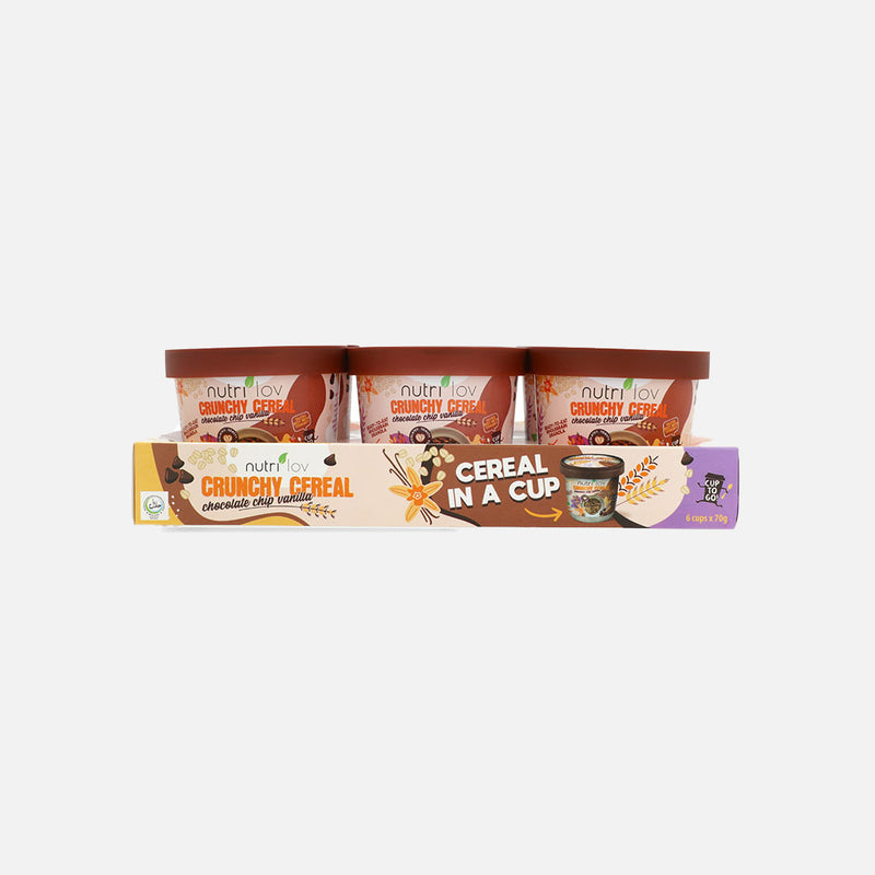 Nutrilov Crunchy Cereal Chocolate Chip Vanilla - Tray of 6 Cups 70g