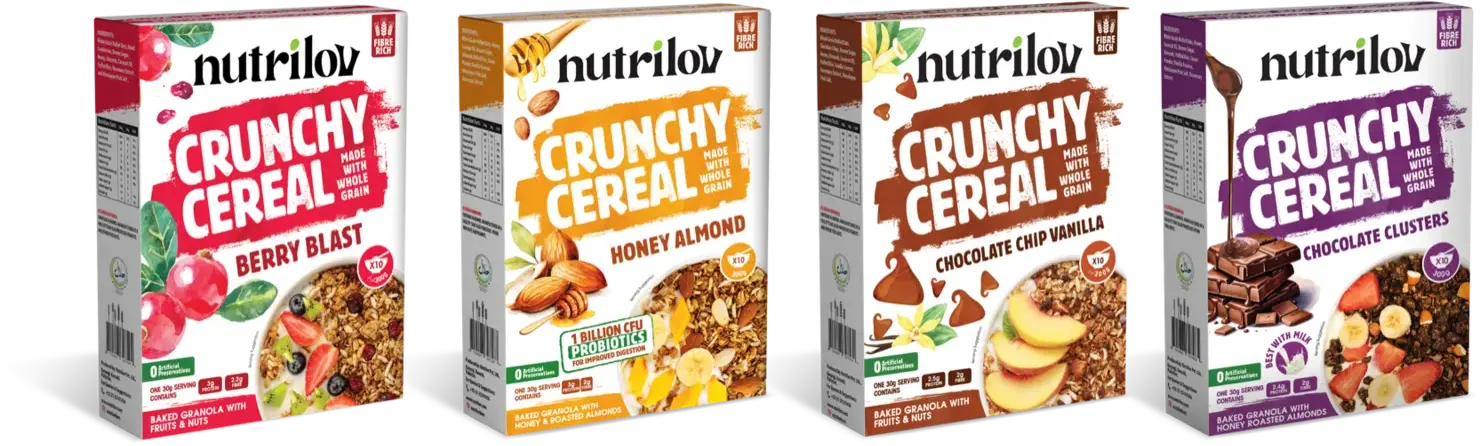 All four Crunchy Cereal flavours