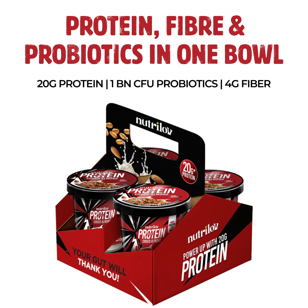 Nutrilov Protein Granola 4-cup box: 20g protein, 1 bn CFU probiotics, 4g fiber